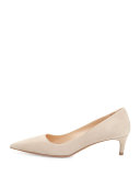 Low-Heel Suede Pump, Quarzo