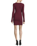 Penny Long-Sleeve Ribbed Bodycon Dress, Bordeaux