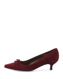 Lopanache Suede Kitten-Heel Pump, Bordeaux