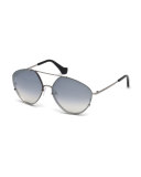 Metal Geometric Aviator Sunglasses, Black