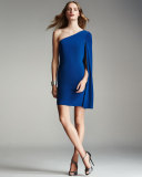 One-Shoulder Crepe Cocktail Dress, Sapphire