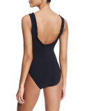 Ruffle Twist Underwire One-Piece Swimsuit, Black