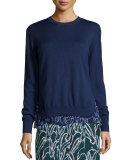 Merino Sweater w/ Bunny-Print Chiffon Trim