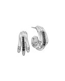 Bamboo Silver Lava Small Hoop Earrings, Black Sapphire