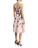 Sleeveless Floral Fit-&-Flare Midi Dress, Peony/Black