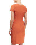 Short-Sleeve Seamed Sheath Dress, Burnt Sienna