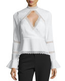 Lace-Inset Keyhole-Front Top