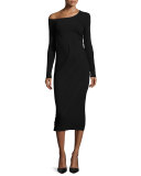 Long-Sleeve Off-The-Shoulder Dress, Black