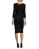 3/4-Sleeve Ruched Knit Sheath Dress 