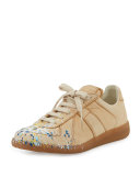 Paint Splatter Leather Sneaker, Beige