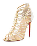 Millaclou Studded-Cage Red Sole Sandal, Edelweiss/Gold