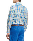 Holiday Plaid Sport Shirt, Pier Blue