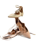 Christy Lace-Up Pointed-Toe Flat, Biscotto