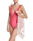 Baracoa Plunging Twist-Front One-Piece Swimsuit, Fiesta Red