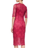 3/4-Sleeve Lace Cocktail Sheath Dress 