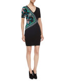 Side-Printed Knit Sheath Dress