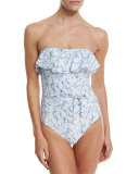 Sapri Strapless Ruffle One-Piece Swimsuit, White Ellora