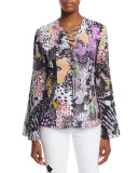 Long-Sleeve Orchid Fish Printed Blouse 