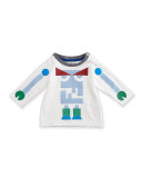 Long-Sleeve Jersey Monster Tee, White/Multicolor, Size 12-24 Months