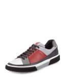 Leather & Mesh Low-Top Sneaker, Red/Gray