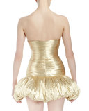 Sweetheart-Neck Bustier Mini Dress, Gold Metallic