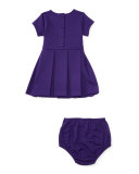 Pleated Ponte Dress w/ Bloomers, Purple, Size 9-24 Months