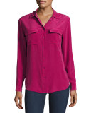 Slim Signature Long-Sleeve Shirt, Damson
