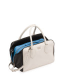 Soft Calf Medium Tricolor Inside Bag, White/Black/Light Blue (Talco+Nero)