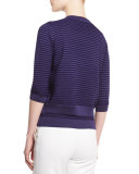Purl Stripe 3/4-Sleeve Cardigan, Viola