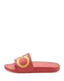 Groove Gancini Flat Slide Sandal, Red/Gold