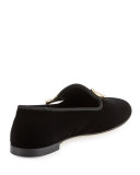 Dalila Wings Velvet Smoking Slipper, Nero/Oro