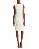 Sleeveless Ruffle-Front Sheath Dress, Ivory