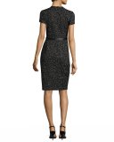 Short-Sleeve Jacquard Sheath Dress, Black
