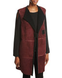 Celeste Long Leather-Trimmed Shearling Fur Vest, Cabernet/Black