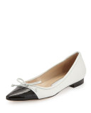 Wendy Pointed-Toe Ballerina Flat, White/Black