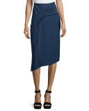 Side-Knot Draped Skirt, Navy