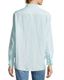 Eileen Long-Sleeve Button-Front Shirt, Aqua