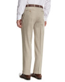 Mélange Flat-Front Pants, Tan (Brown)
