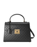 Padlock Medium Guccissima Top-Handle Satchel Bag, Black