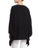 Embroidered Cady Poncho Top, Black