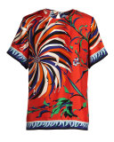 Short-Sleeve Cactus-Print Blouse, Orange