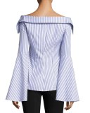 Persephone Striped Décolleté Shirt, Blue/White