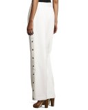 Beatrix Side-Snap Wide-Leg Pants, Ivory
