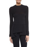 Long-Sleeve Combo Peplum Top, Black