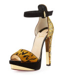 Velvet Ankle-Wrap 140mm Red Sole Sandal, Black