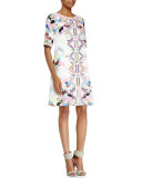 Half-Sleeve Geometric Shift Dress, Ibiza/Snow