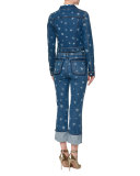 Star-Print Tie-Neck Blouse, Blue/Multi