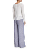 Long-Sleeve Sheer Illusion Sweater Top, Petite