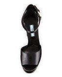 Leather Chunky-Heel Ankle-Wrap Sandal, Black (Nero)
