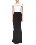 Melania Off-the-Shoulder Colorblock Ruched Long Dress